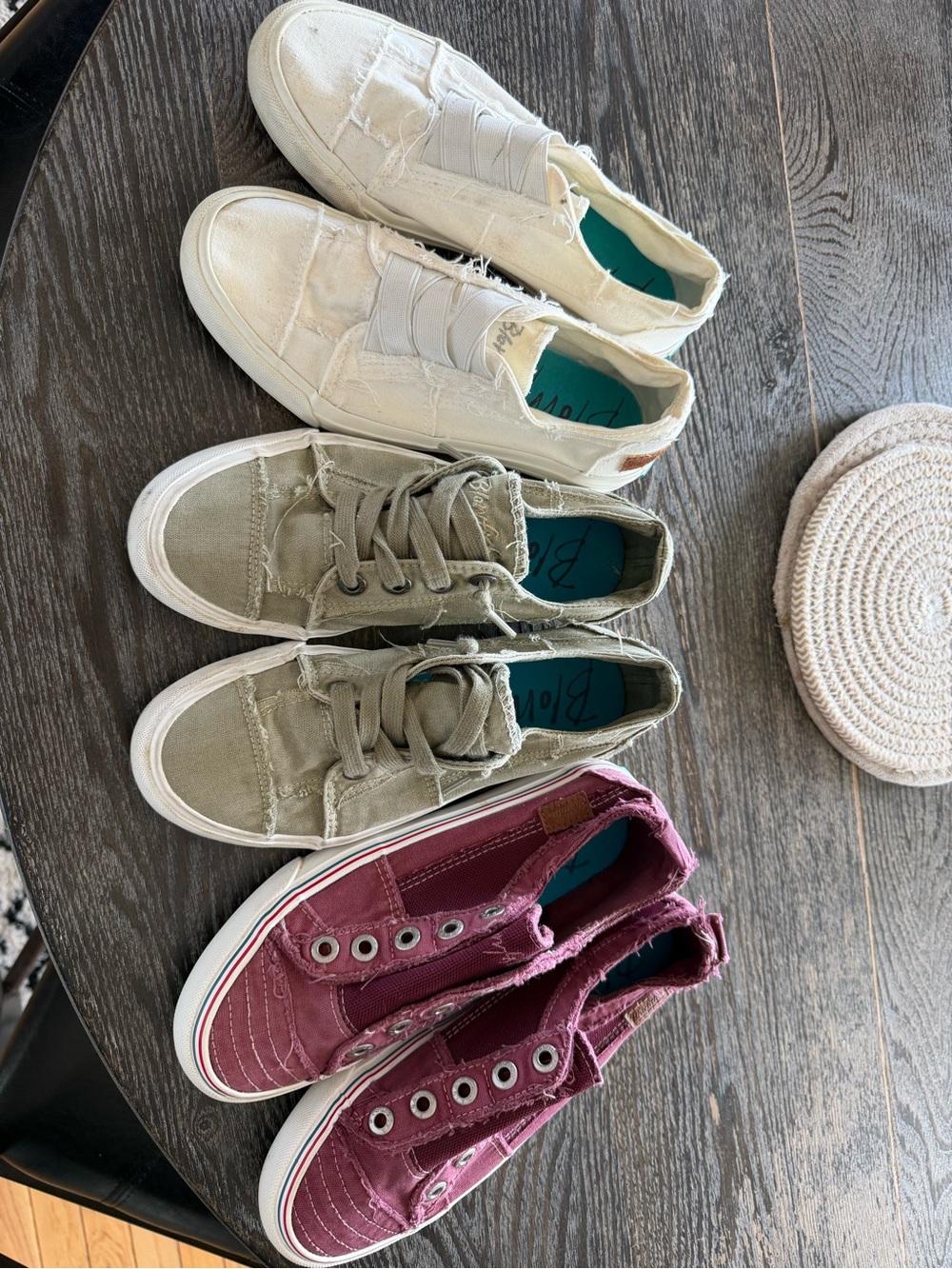 3 Pairs Casual Slip-On Canvas Sneakers - White, Olive, Burgundy
